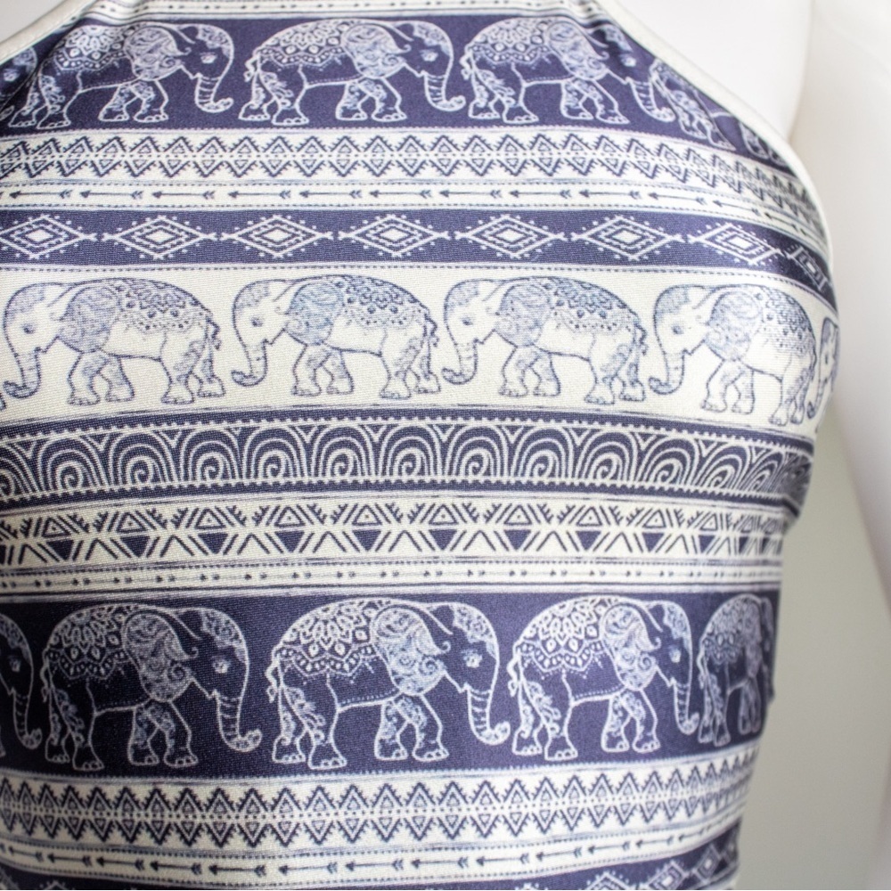 Halter Neck Self-Tie Women's African Elephant Graphic Print Crop Top Size Small - Picture 6 of 7